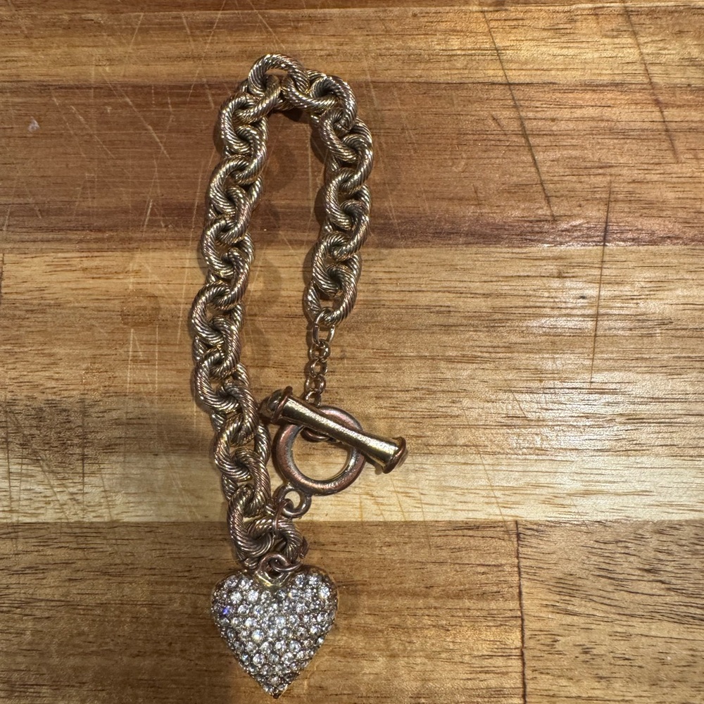 Betsey Johnson Gold Heart Charm Bracelet